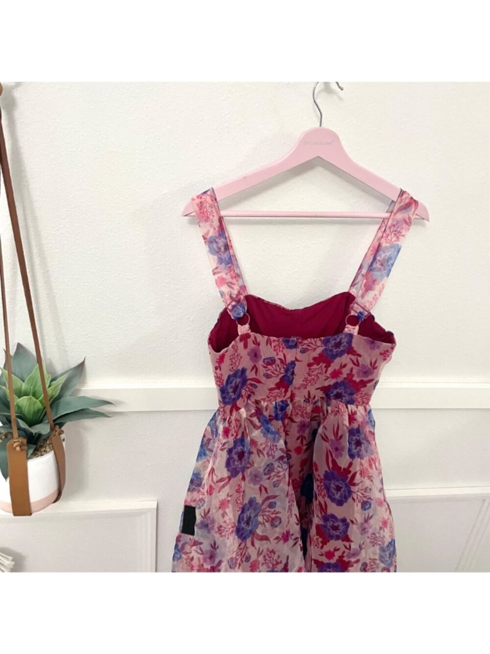 NWT Lulus Delightful Look Magenta Floral Print Bustier Midi Skater Dress Size S - Picture 8 of 9